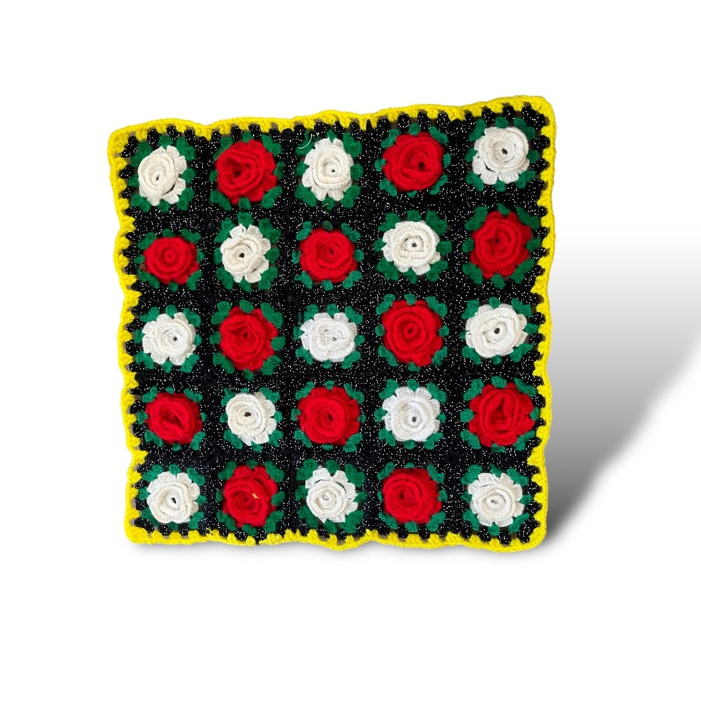 Handmade 3D Crochet Boho Floral Table Placemats Set 15x15 Afghan